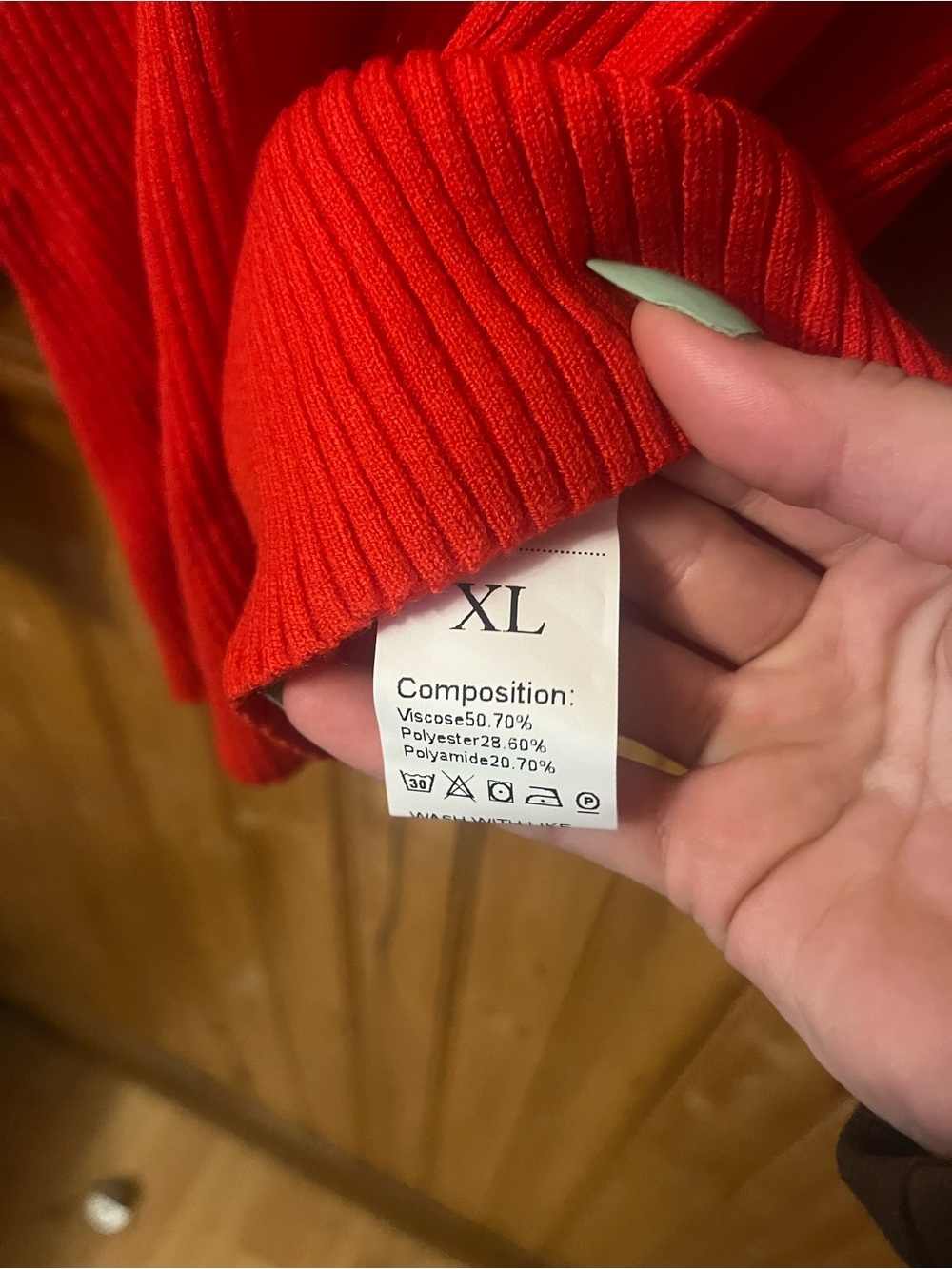 Ribbed Henley Long Sleeve Top - Bright Red - Picture 3 of 3